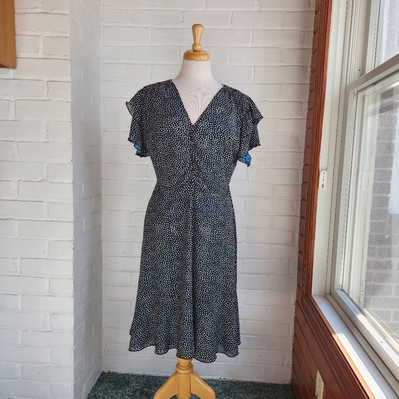 Cabi Celebrate Reversible Dress 6148 Floral Dot Green Blue Black Mesh Sz M - Picture 6 of 8